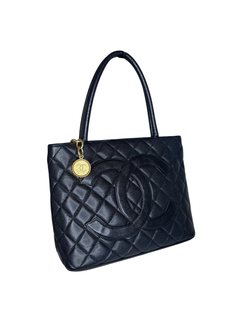 Preloved Chanel CC Black Quilted Caviar Medallion Tote Bag 00192025OPUL