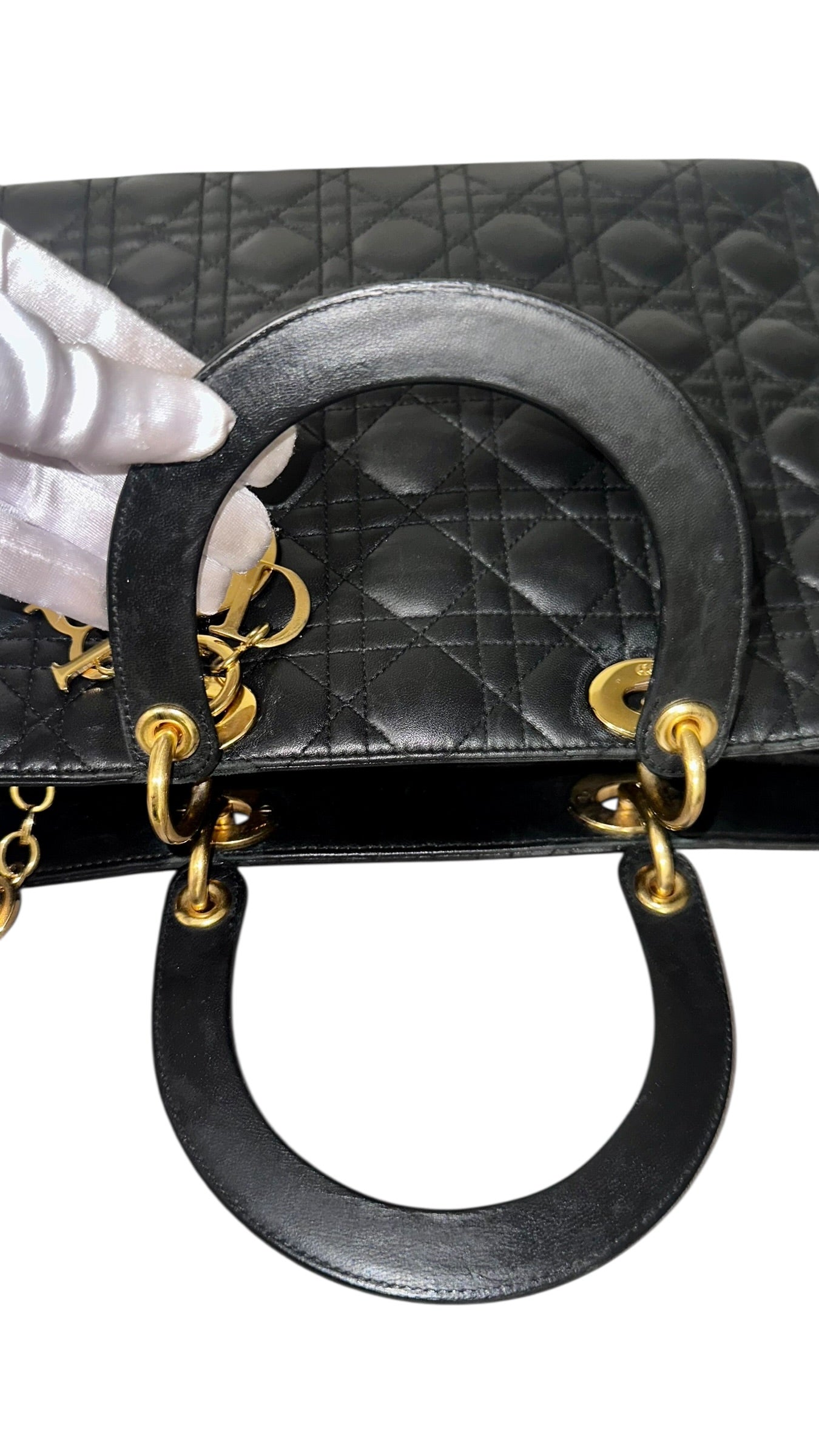 Preloved Christian Dior Lady Dior in Black Lambskin Leather , Large 00322026OPUL