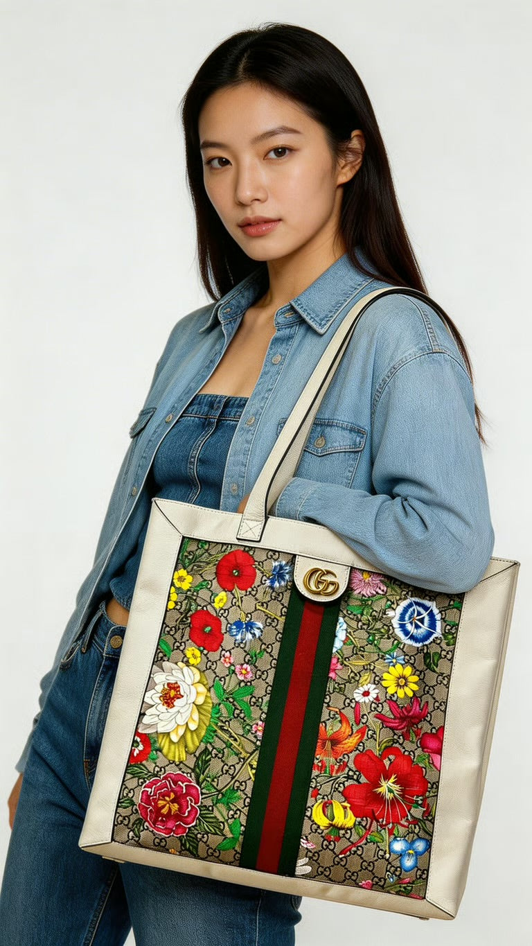 Preloved Gucci Ophidia Floral GG Supreme Canvas Large Vertical Tote 00302026OPUL