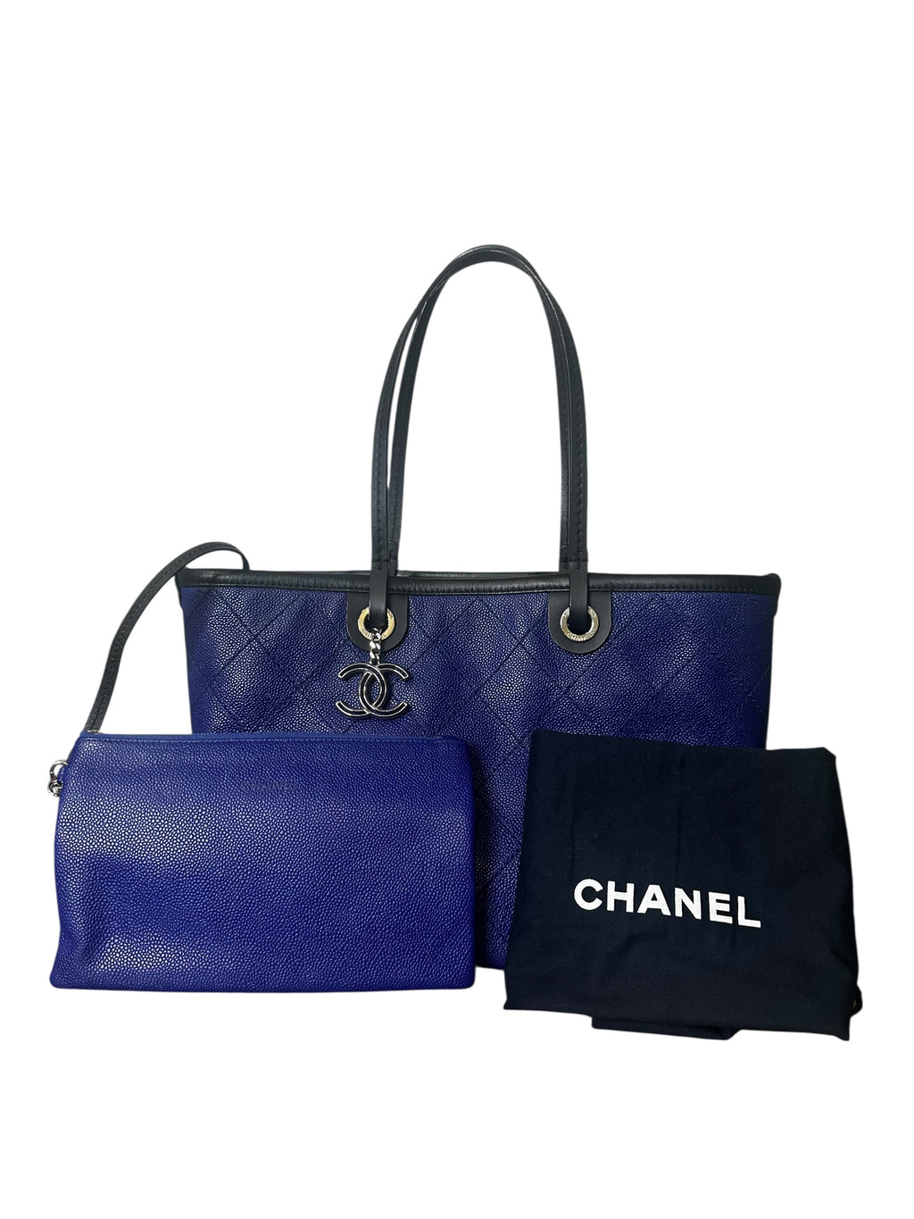 Preloved Chanel Shopping Fever Tote with Pouch Included in Electric Blue Caviar Leather 00222026OPUL