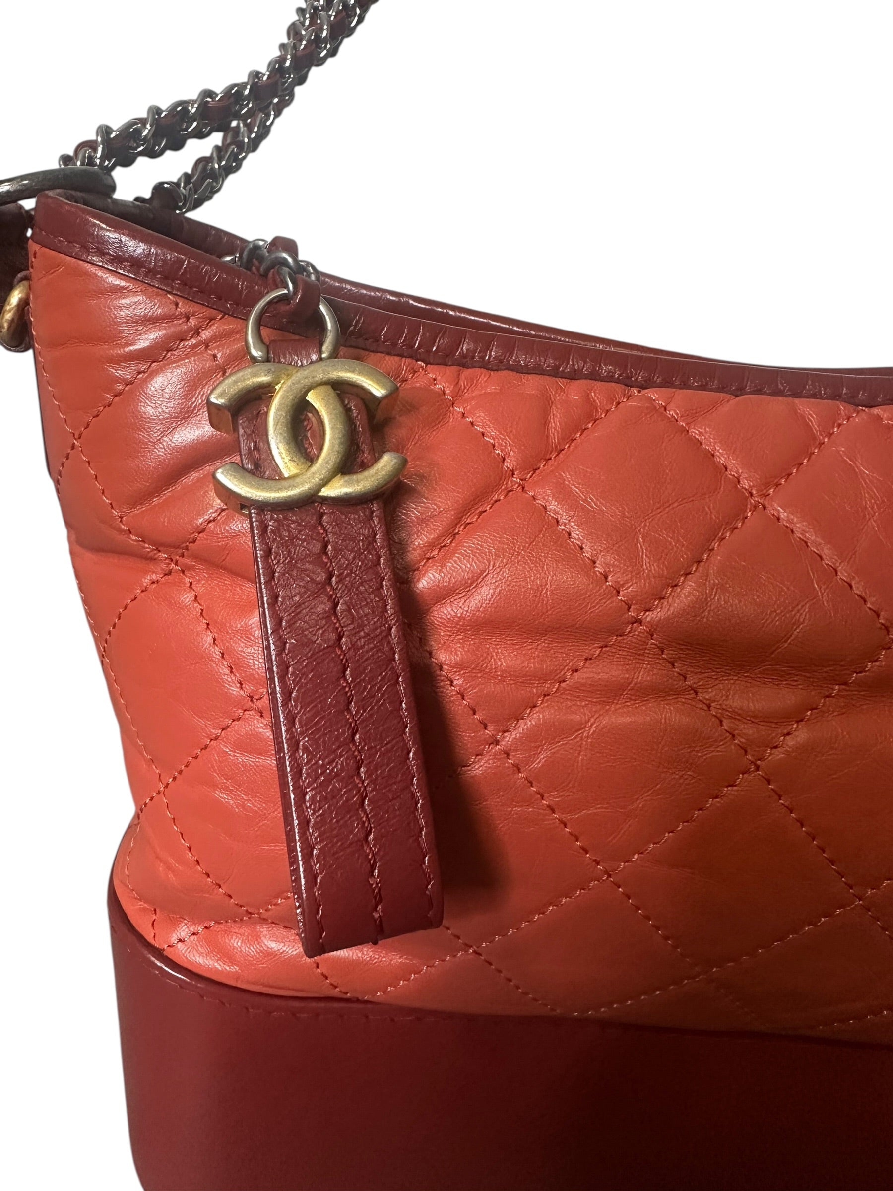 Preloved Chanel Gabrielle in Dark Salmon and Bordeaux Lambskin Leather, Medium 00192026OPUL