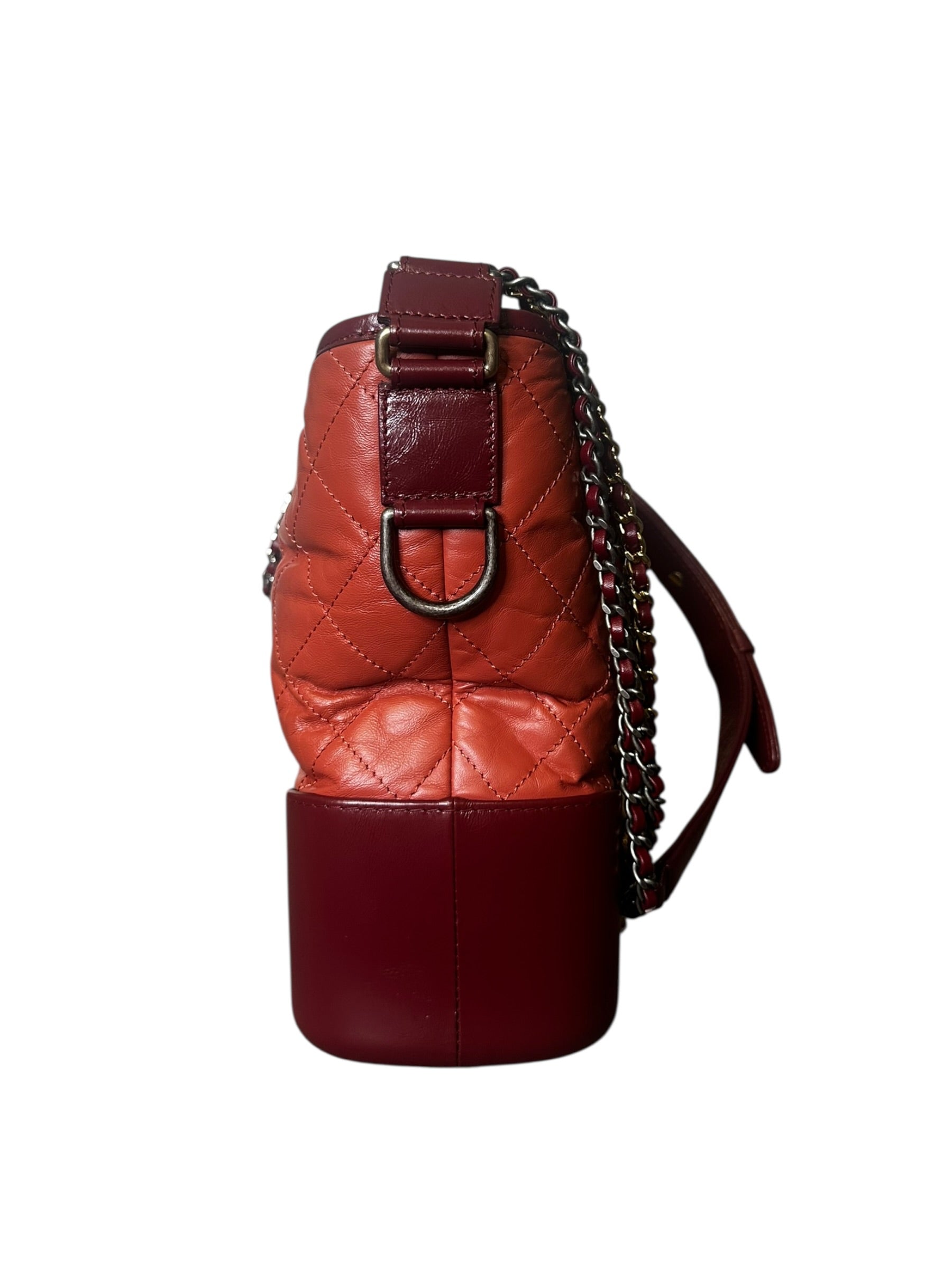 Preloved Chanel Gabrielle in Dark Salmon and Bordeaux Lambskin Leather, Medium 00192026OPUL