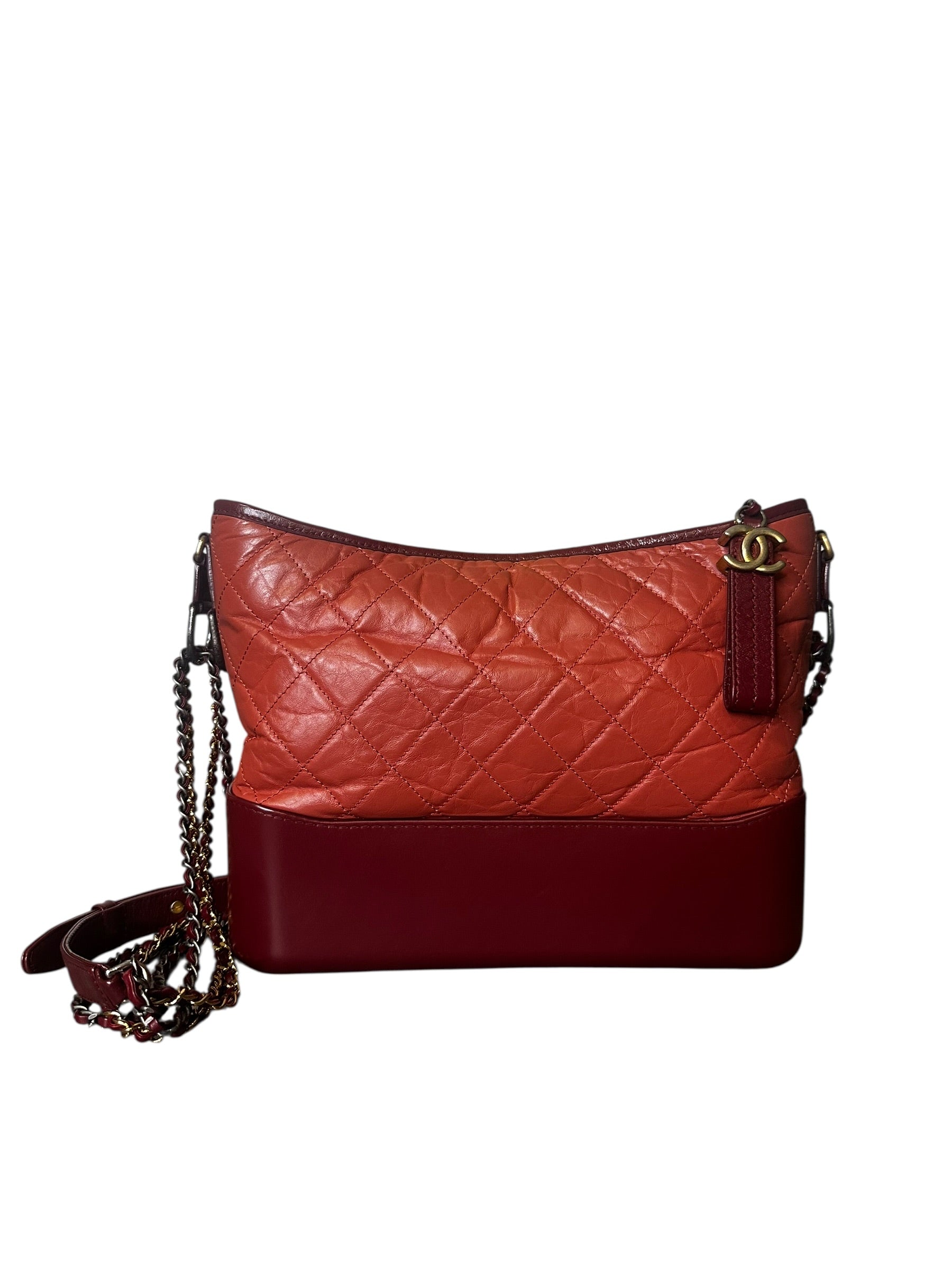 Preloved Chanel Gabrielle in Dark Salmon and Bordeaux Lambskin Leather, Medium 00192026OPUL