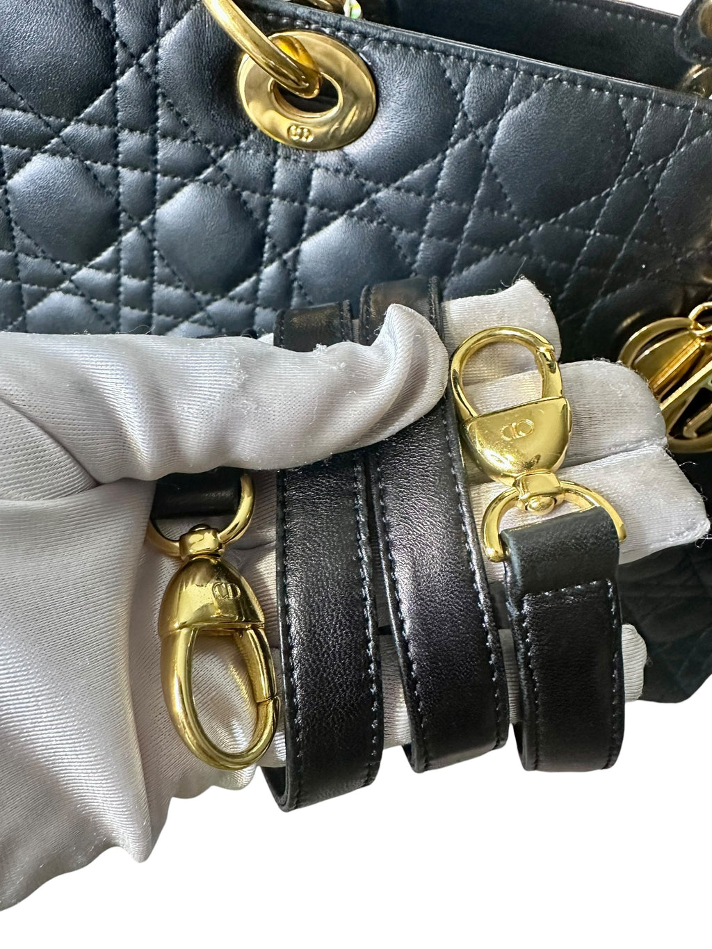 Preloved Christian Dior Lady Dior in Black Lambskin Leather , Large 00322026OPUL