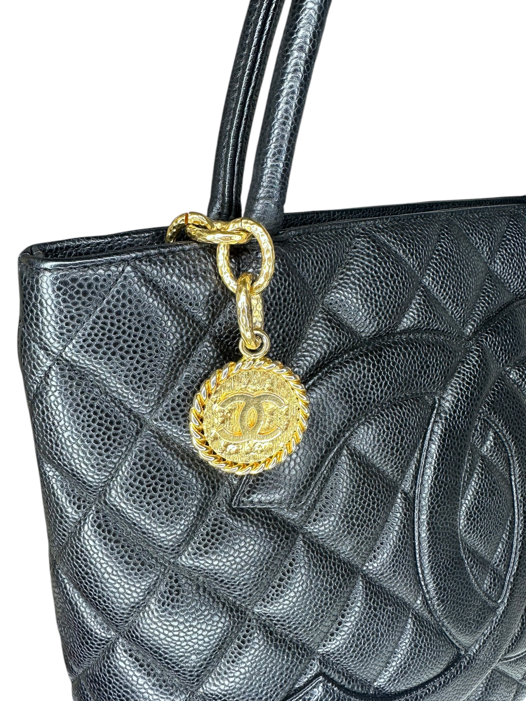 Preloved Chanel CC Black Quilted Caviar Medallion Tote Bag 00192025OPUL