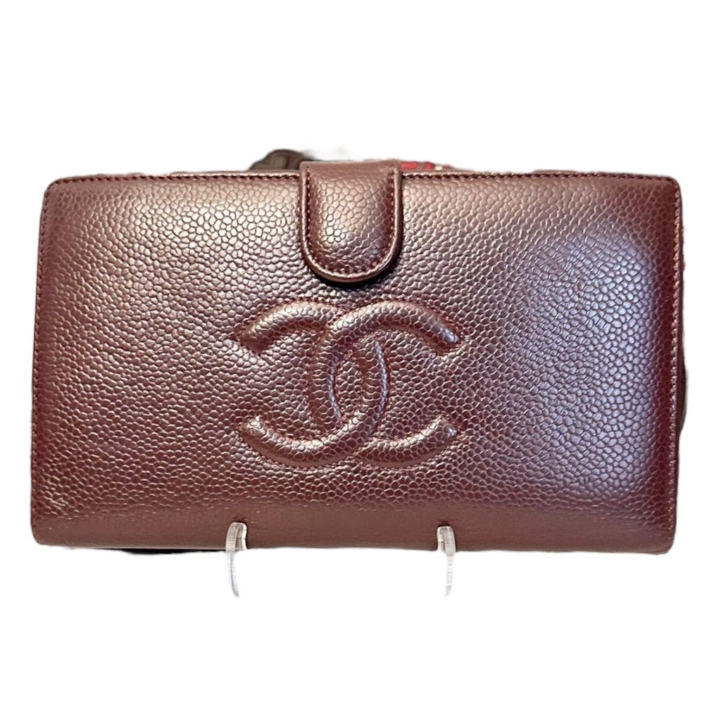 Preloved Chanel Timeless Bordeaux Caviar Bifold French Wallet 02032024OPUL