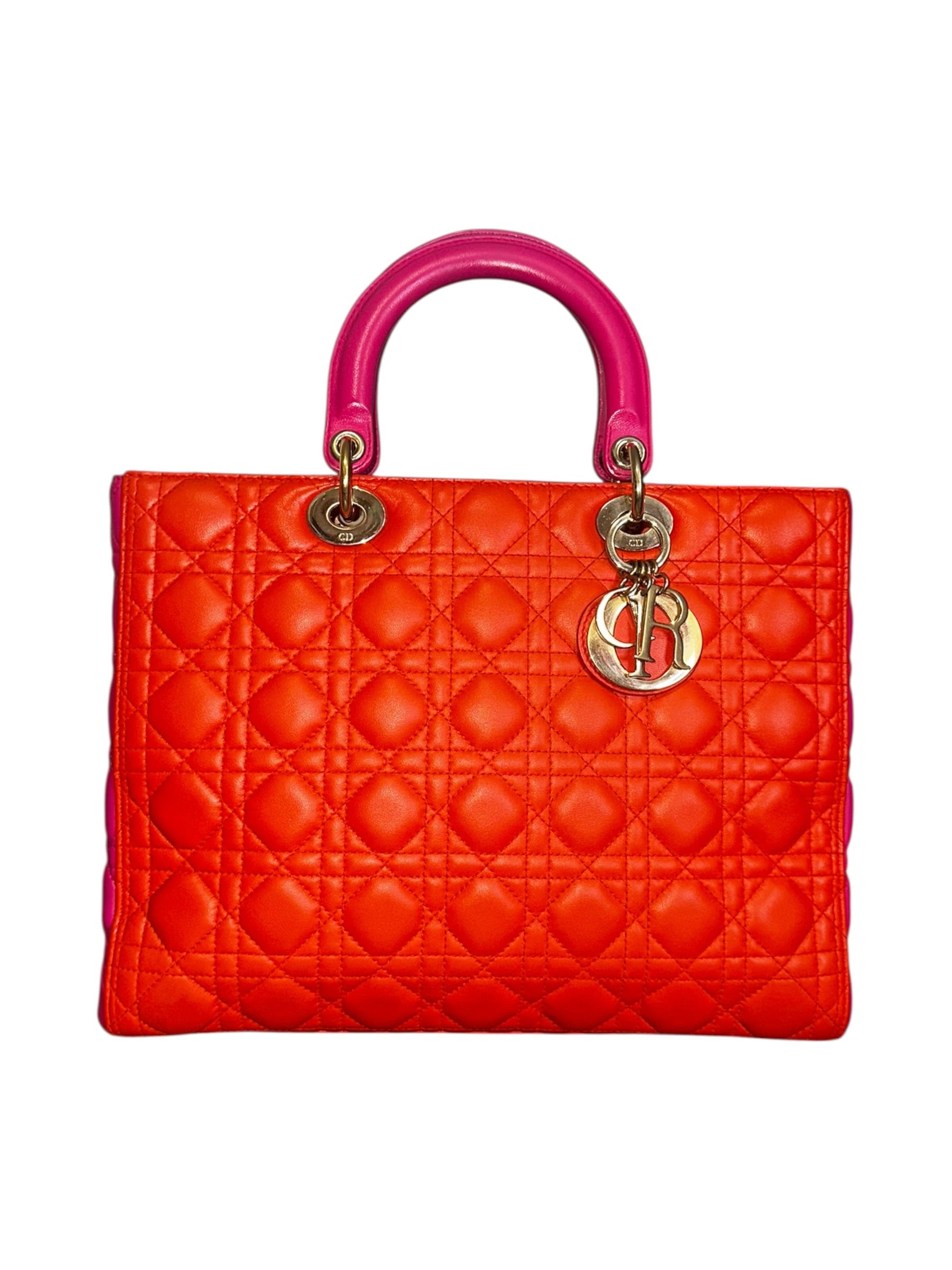 Preloved Christian Dior Cannage Quilted Tote bag in Lambskin Leather, Large (Two-tone Pattern)