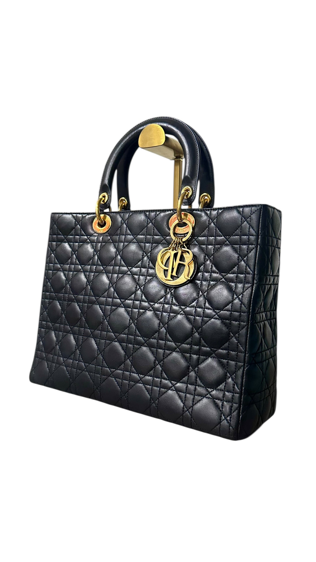 Preloved Christian Dior Lady Dior in Black Lambskin Leather , Large 00322026OPUL