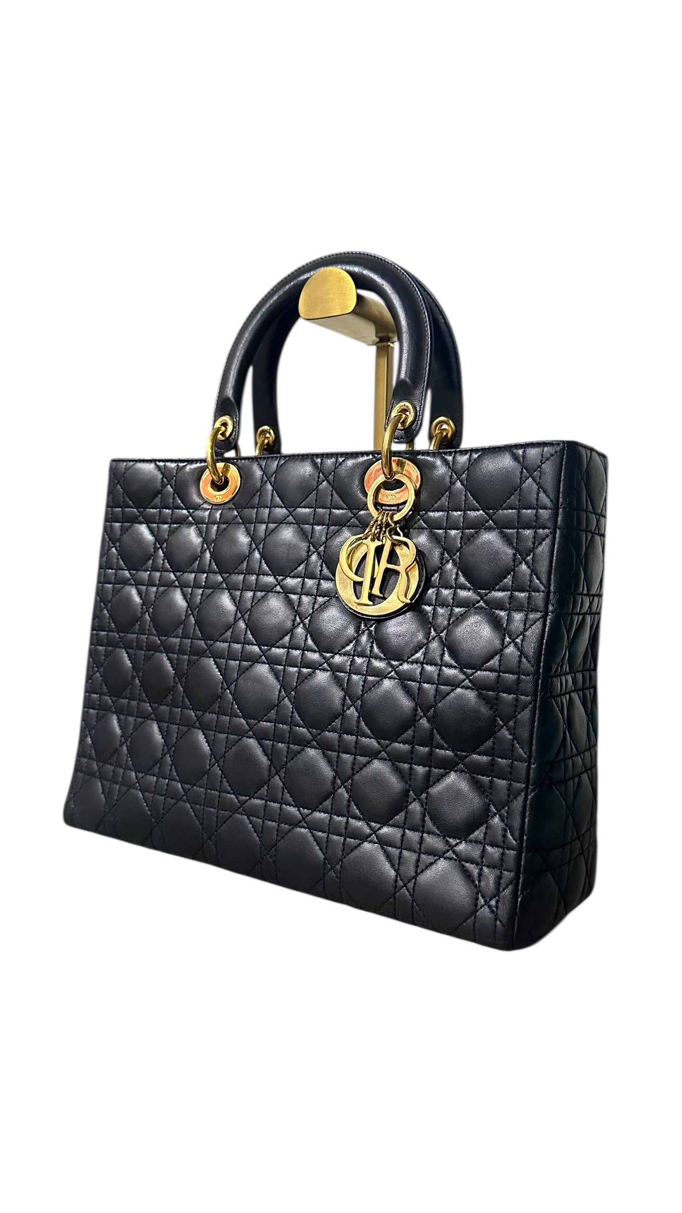 Preloved Christian Dior Lady Dior in Black Lambskin Leather , Large 00322026OPUL