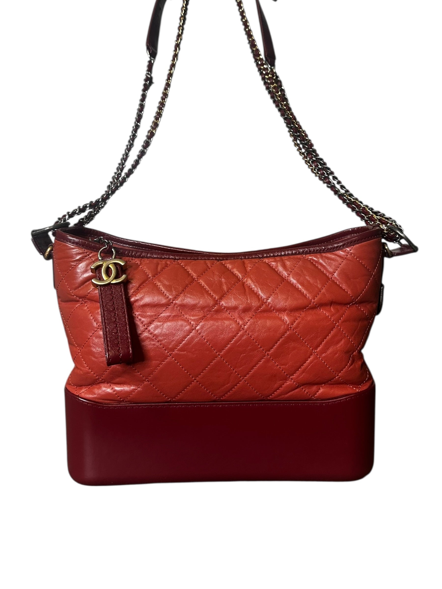 Preloved Chanel Gabrielle in Dark Salmon and Bordeaux Lambskin Leather, Medium 00192026OPUL