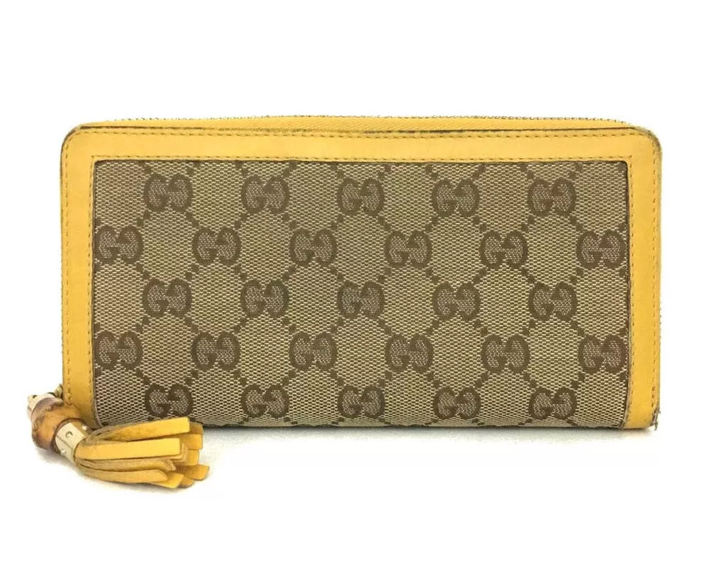 Preloved Gucci Bamboo Tassle GG Logo Canvas Long Wallet 00132025OP