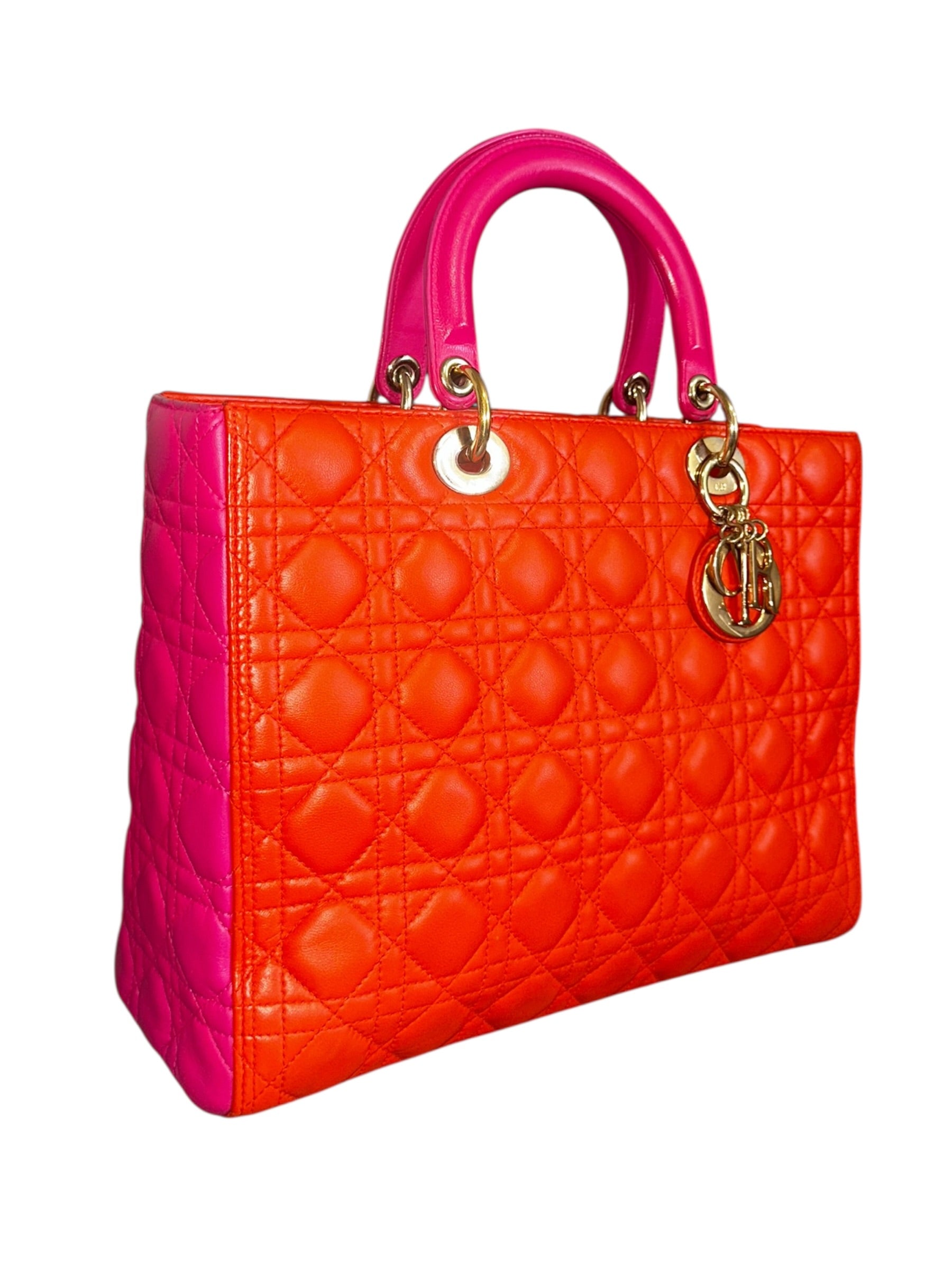 Preloved Christian Dior Cannage Quilted Tote bag in Lambskin Leather, Large (Two-tone Pattern)