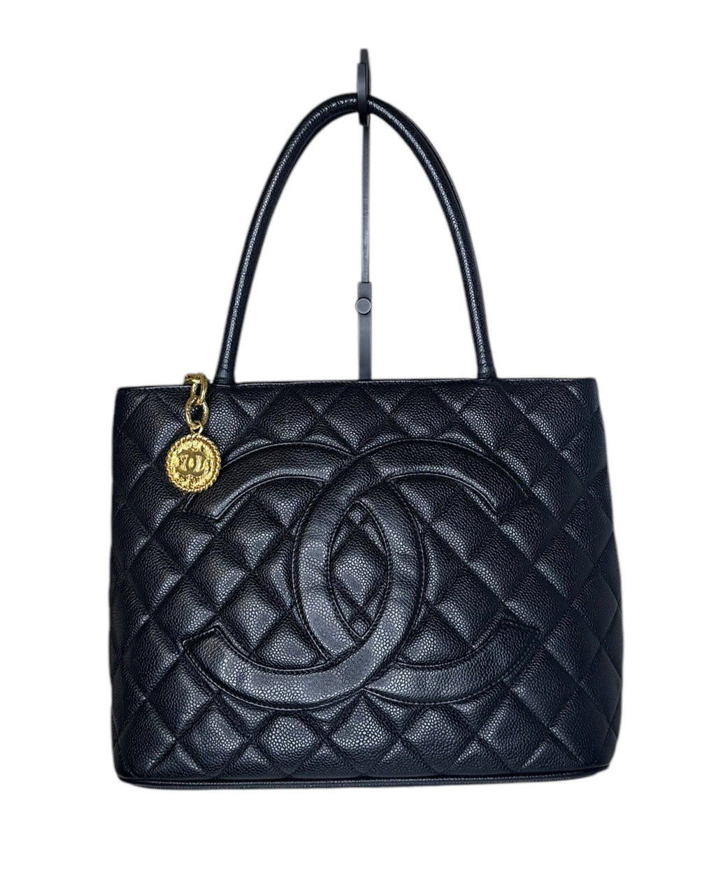 Preloved Chanel CC Black Quilted Caviar Medallion Tote Bag 00192025OPUL