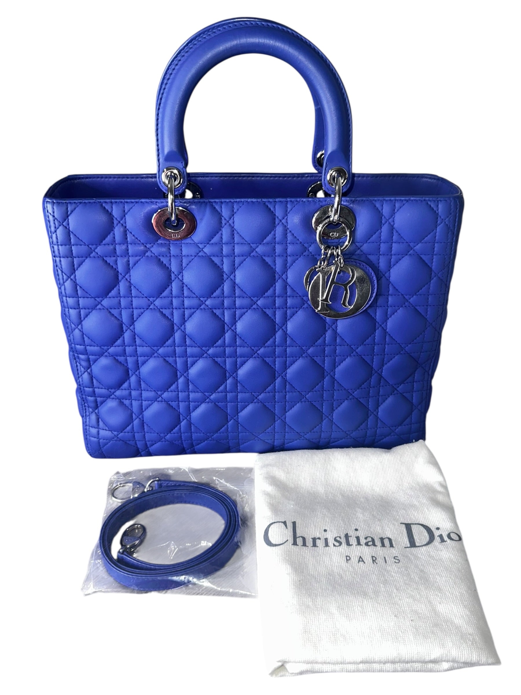 Preloved Christian Dior’s Lady Dior in Electric Blue Lambskin Leather, Large 0018206OPUL