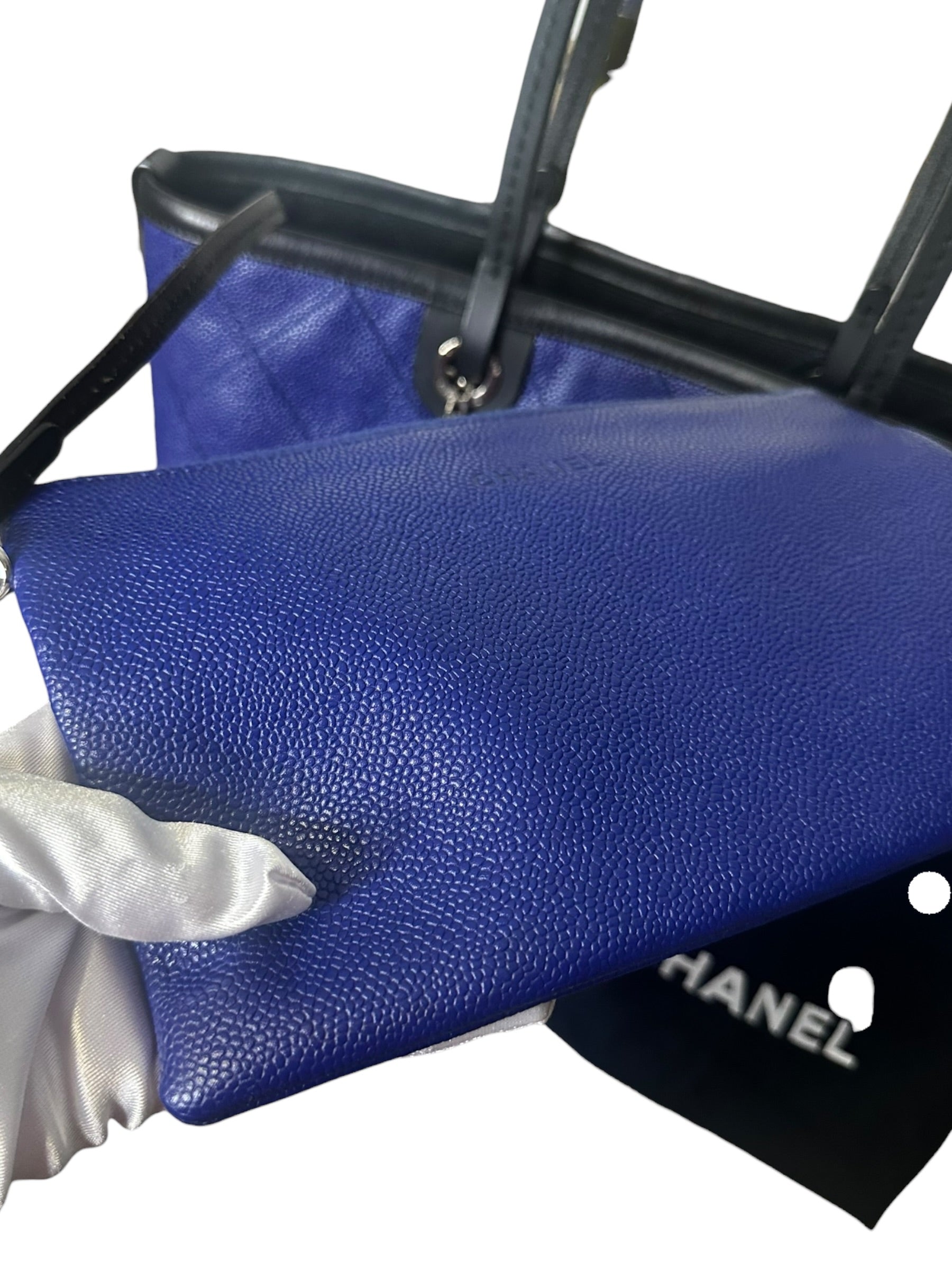 Preloved Chanel Shopping Fever Tote with Pouch Included in Electric Blue Caviar Leather 00222026OPUL