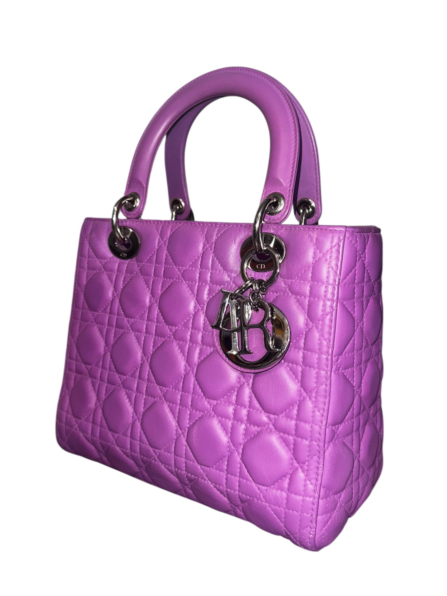 Preloved Christian Dior’s Lady Dior Purple Cannage Quilted Lambskin Leather, Medium 00262026OPUL