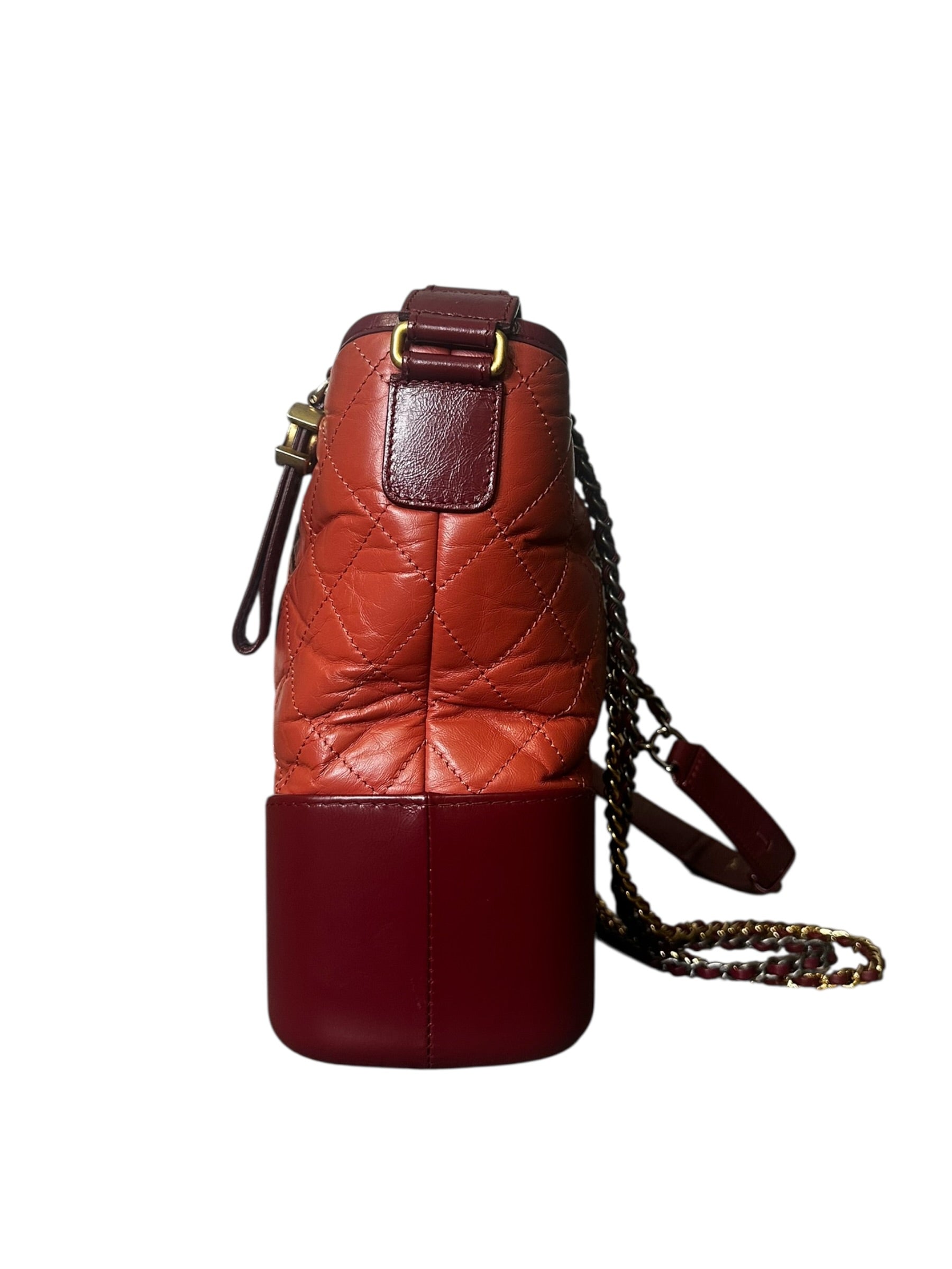 Preloved Chanel Gabrielle in Dark Salmon and Bordeaux Lambskin Leather, Medium 00192026OPUL