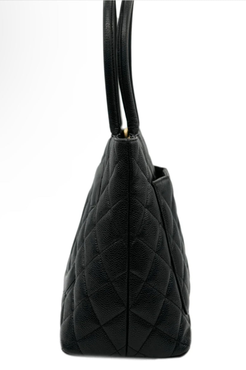 Preloved Chanel CC Black Quilted Caviar Medallion Tote Bag 00192025OPUL