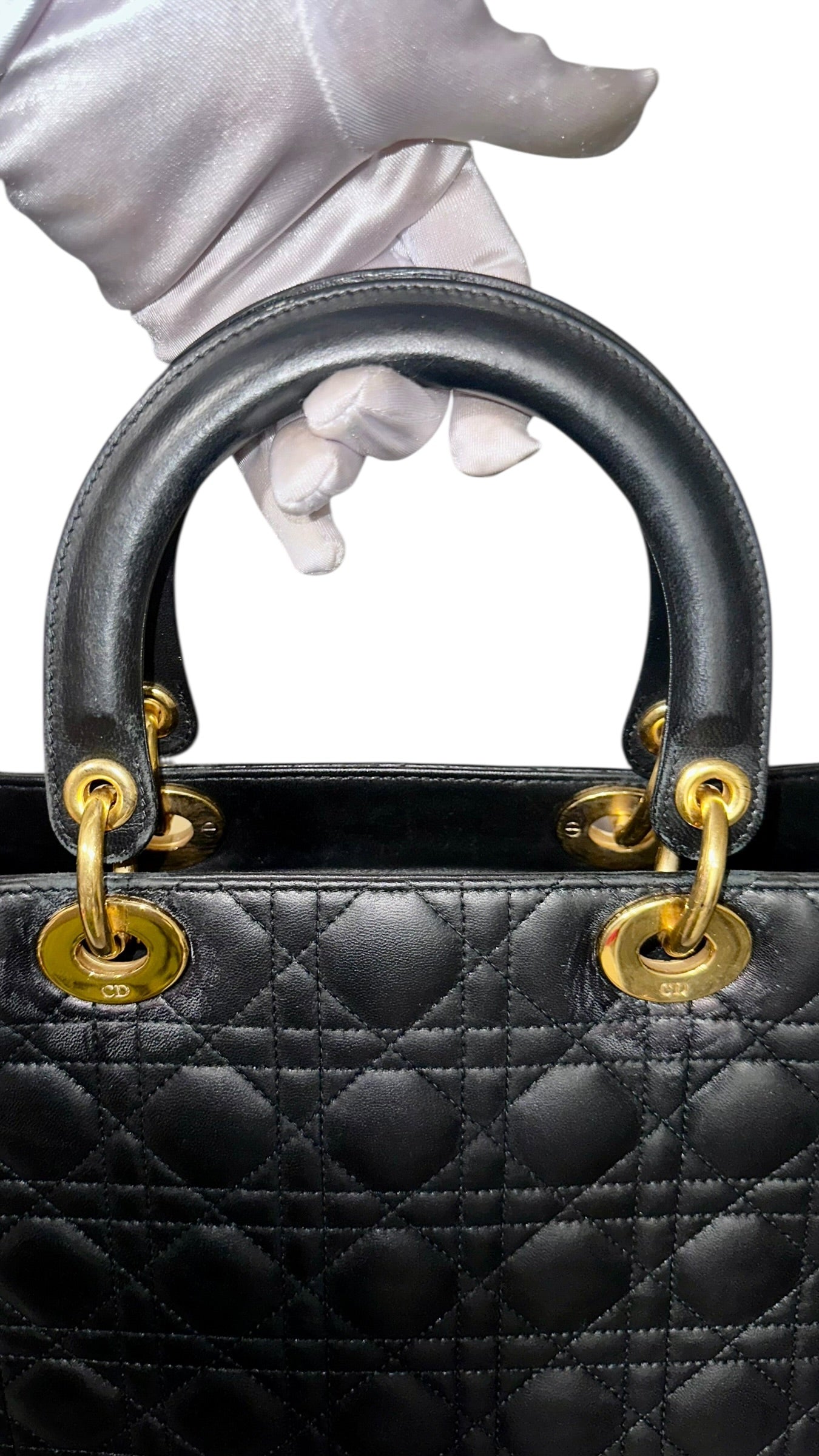 Preloved Christian Dior Lady Dior in Black Lambskin Leather , Large 00322026OPUL