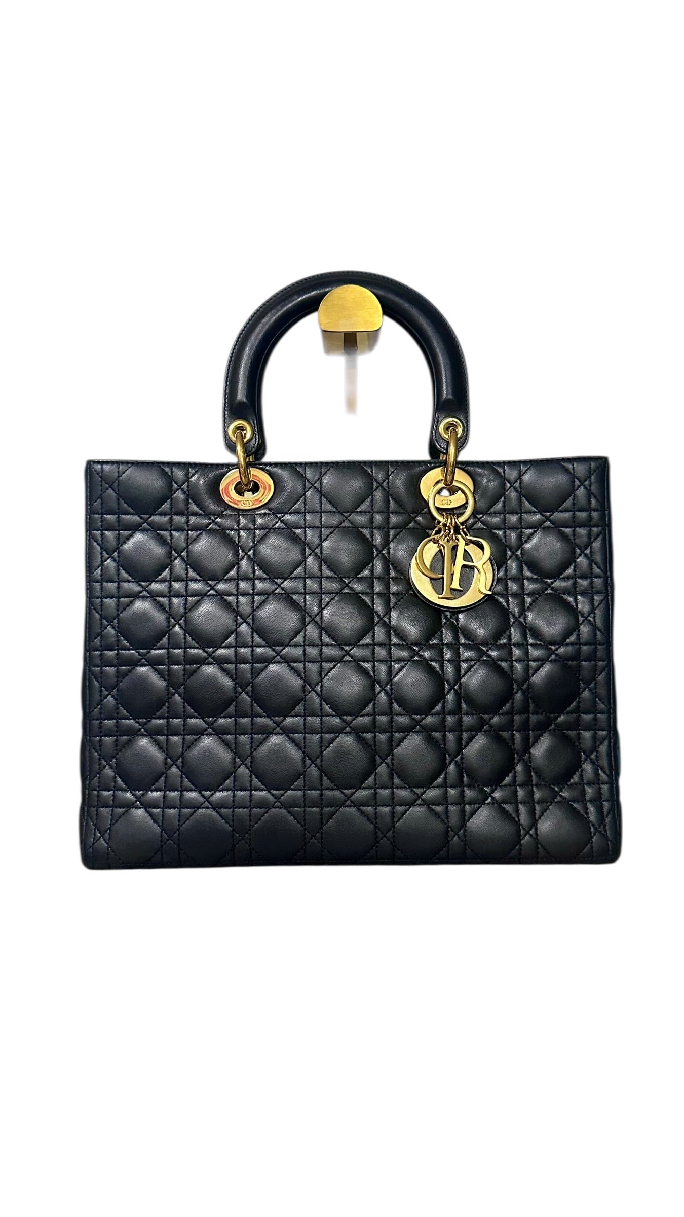 Preloved Christian Dior Lady Dior in Black Lambskin Leather , Large 00322026OPUL