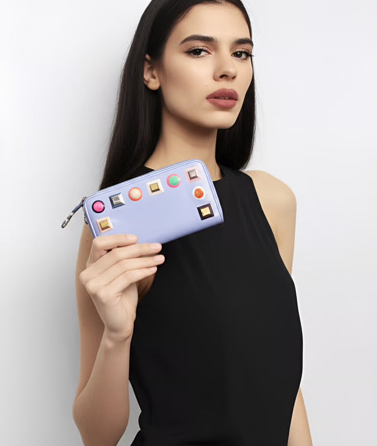 Preloved Fendi Vitello Liberty Rainbow Studs Leather Zip Around Long Wallet 02792024OPUL