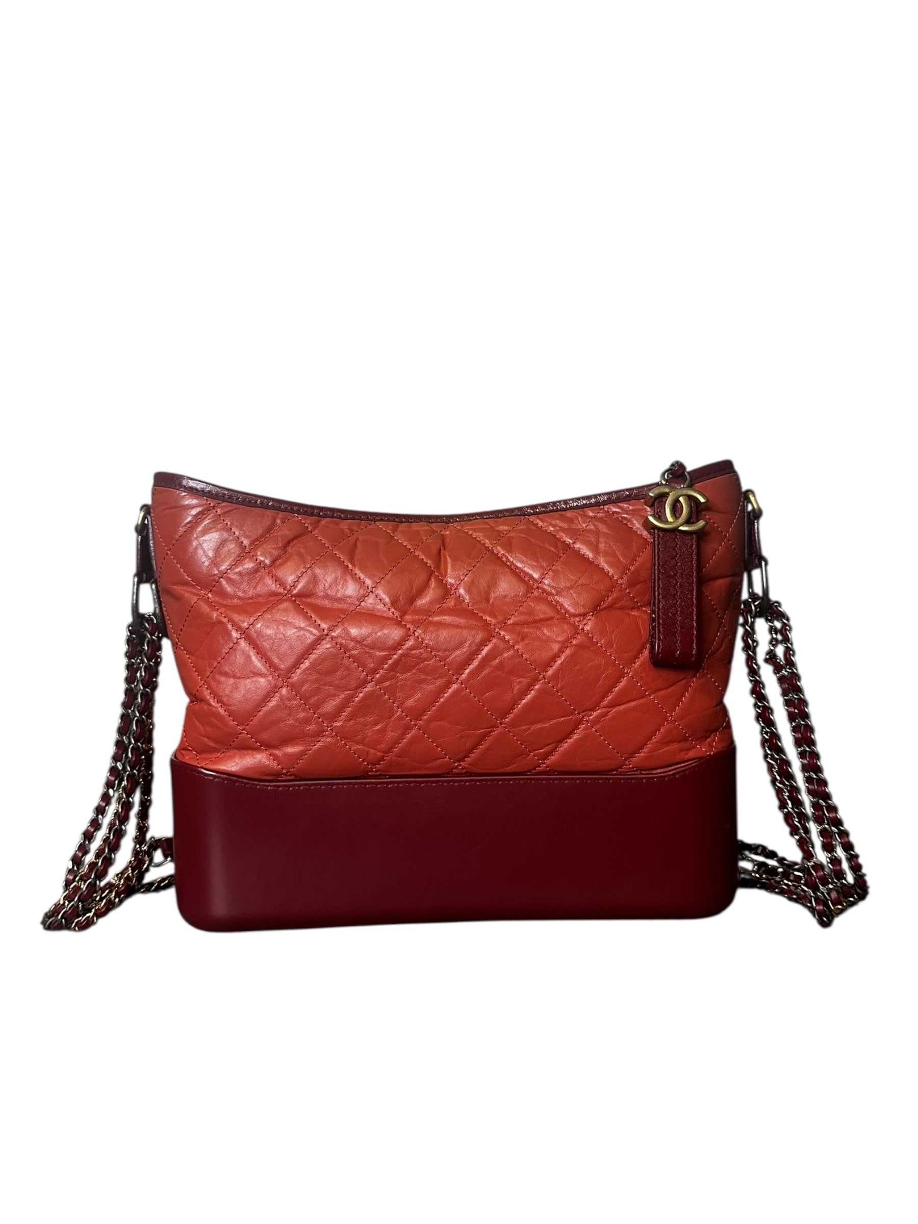 Preloved Chanel Gabrielle in Dark Salmon and Bordeaux Lambskin Leather, Medium 00192026OPUL