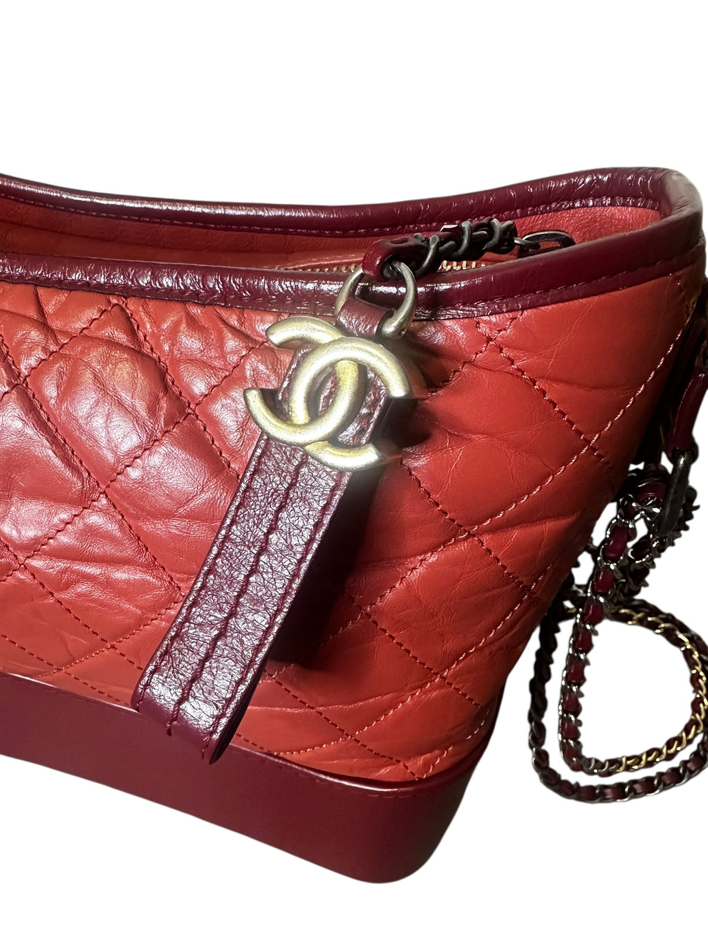 Preloved Chanel Gabrielle in Dark Salmon and Bordeaux Lambskin Leather, Medium 00192026OPUL