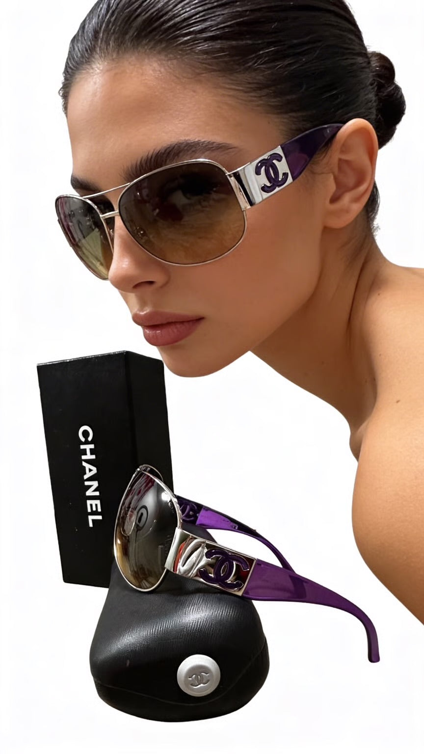 Preloved Chanel 4128 CC Logo Oversized Wrap Aviators 00162026OPUL