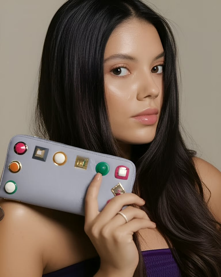 Preloved Fendi Vitello Liberty Rainbow Studs Leather Zip Around Long Wallet 02792024OPUL