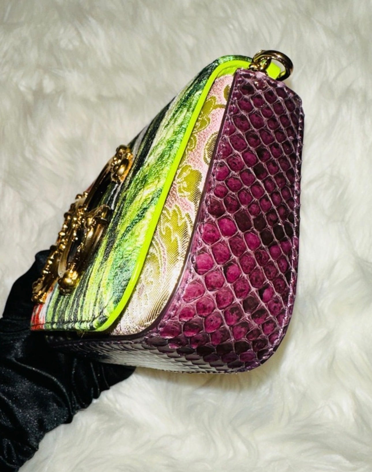 New Dolce & Gabbana Patchwork Girl’s Python Skin Convertible Crossbody (Full Set) 00672024OPUL