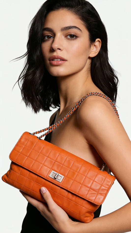 Preloved Chanel Chocolate Bar 2.55 Turnlock Bag Orange 00012026OPUL