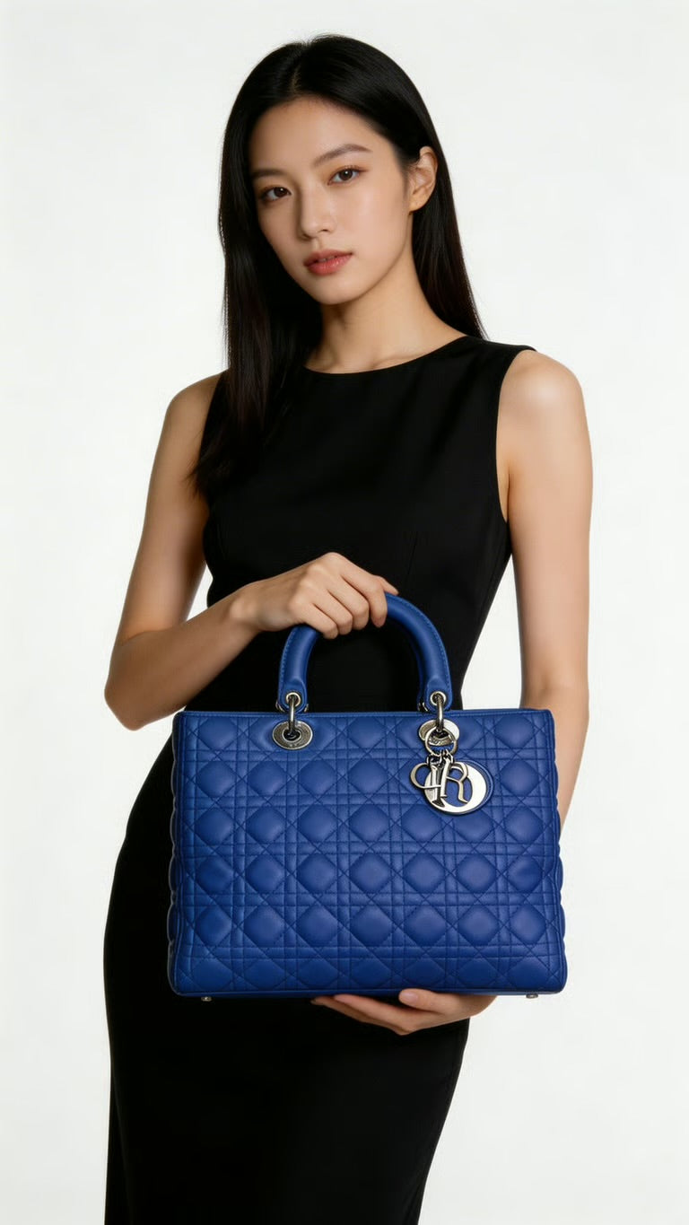 Preloved Christian Dior’s Lady Dior in Electric Blue Lambskin Leather, Large 0018206OPUL