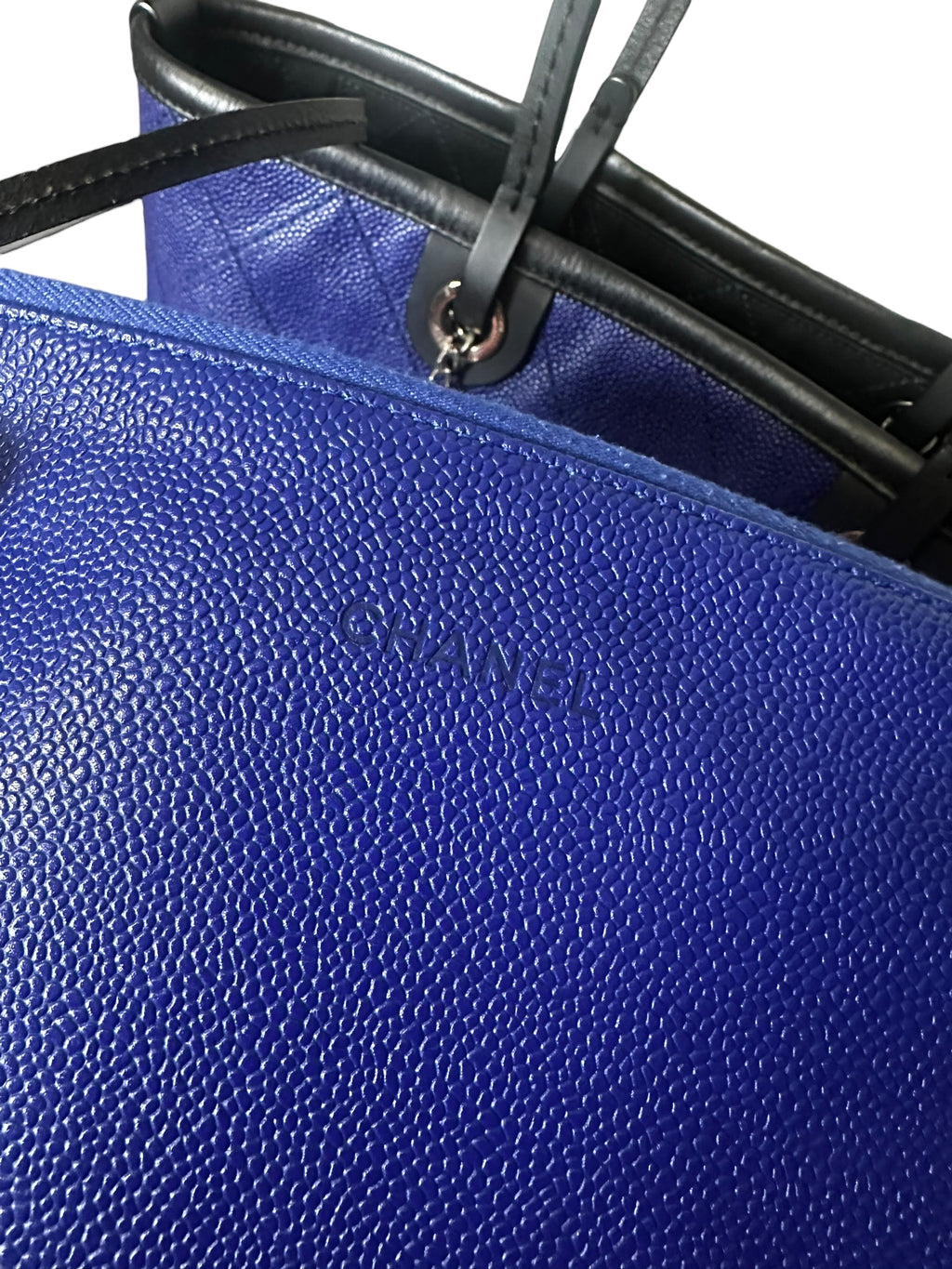 Preloved Chanel Shopping Fever Tote with Pouch Included in Electric Blue Caviar Leather 00222026OPUL