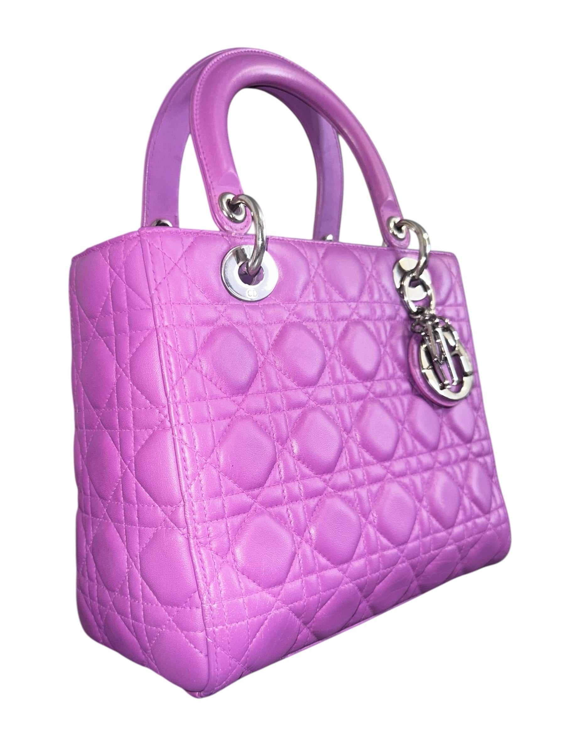 Preloved Christian Dior’s Lady Dior Purple Cannage Quilted Lambskin Leather, Medium 00262026OPUL