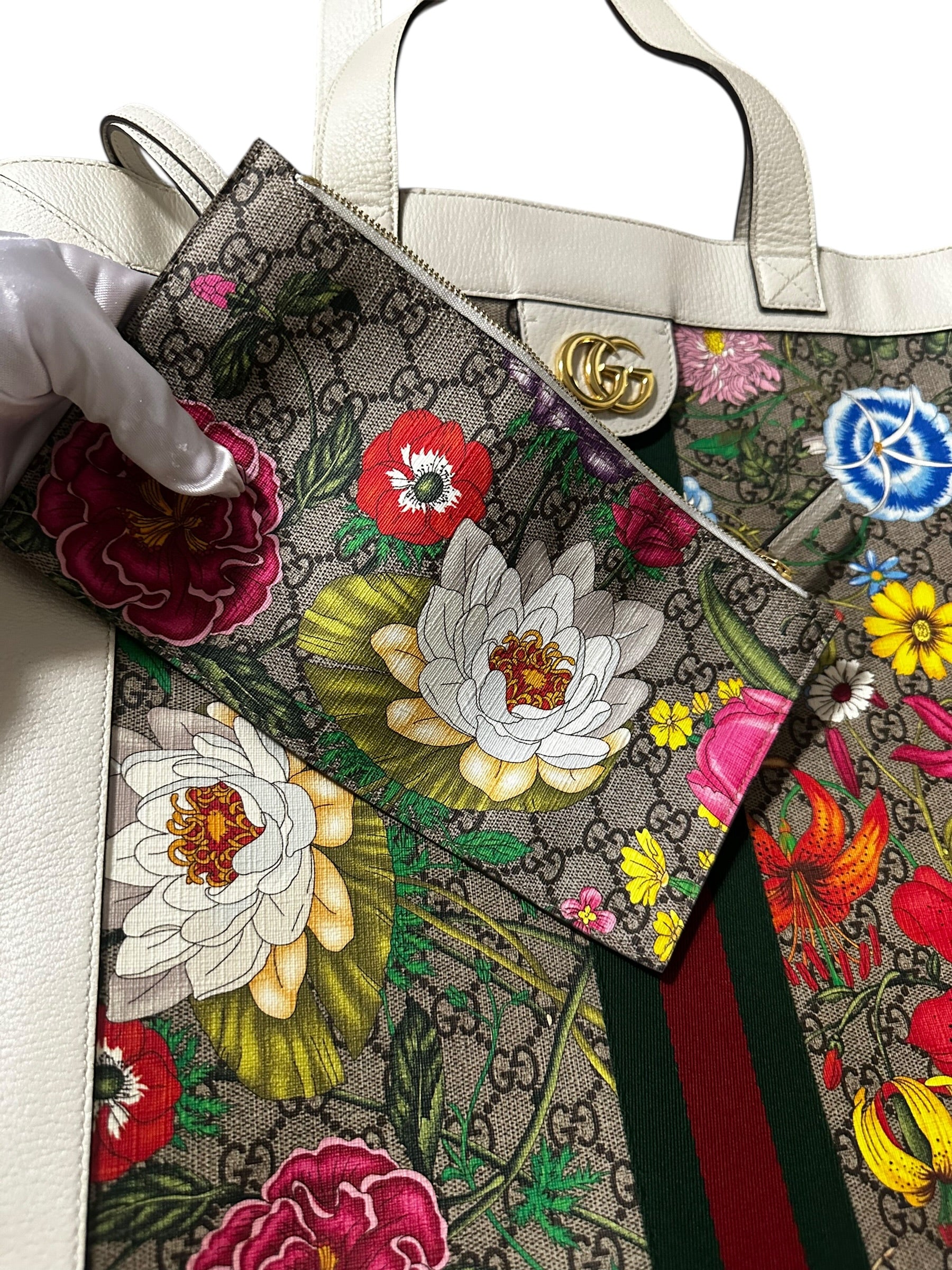 Preloved Gucci Ophidia Floral GG Supreme Canvas Large Vertical Tote 00302026OPUL