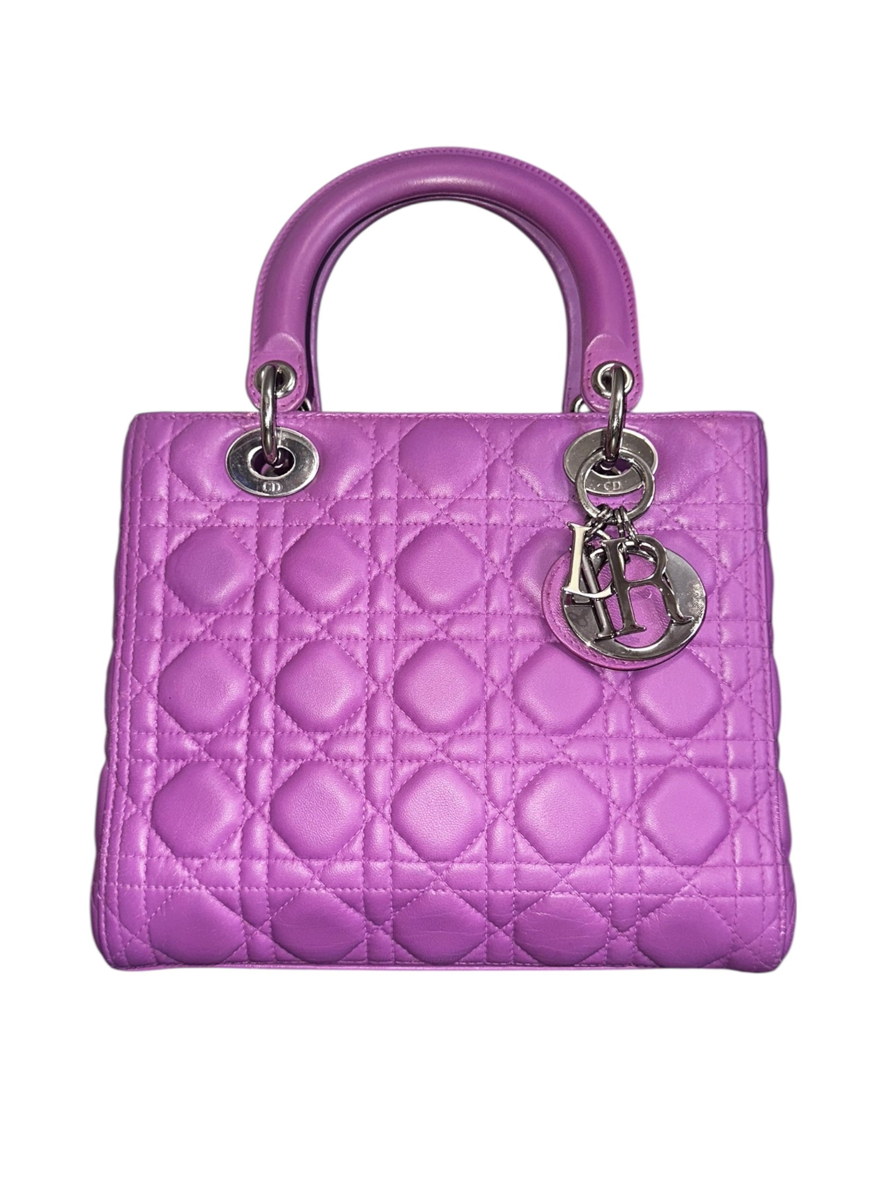 Preloved Christian Dior’s Lady Dior Purple Cannage Quilted Lambskin Leather, Medium 00262026OPUL