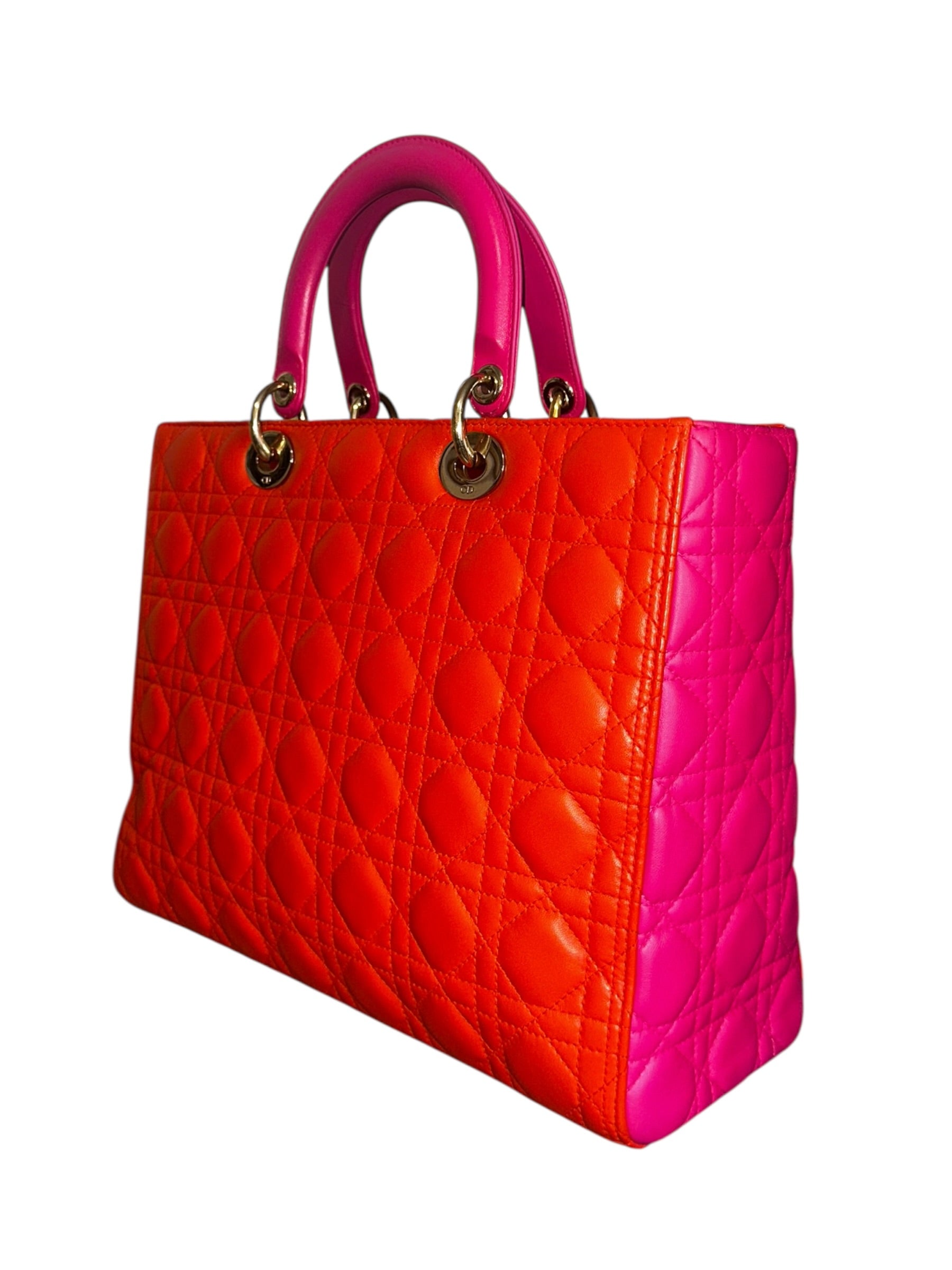 Preloved Christian Dior Cannage Quilted Tote bag in Lambskin Leather, Large (Two-tone Pattern)