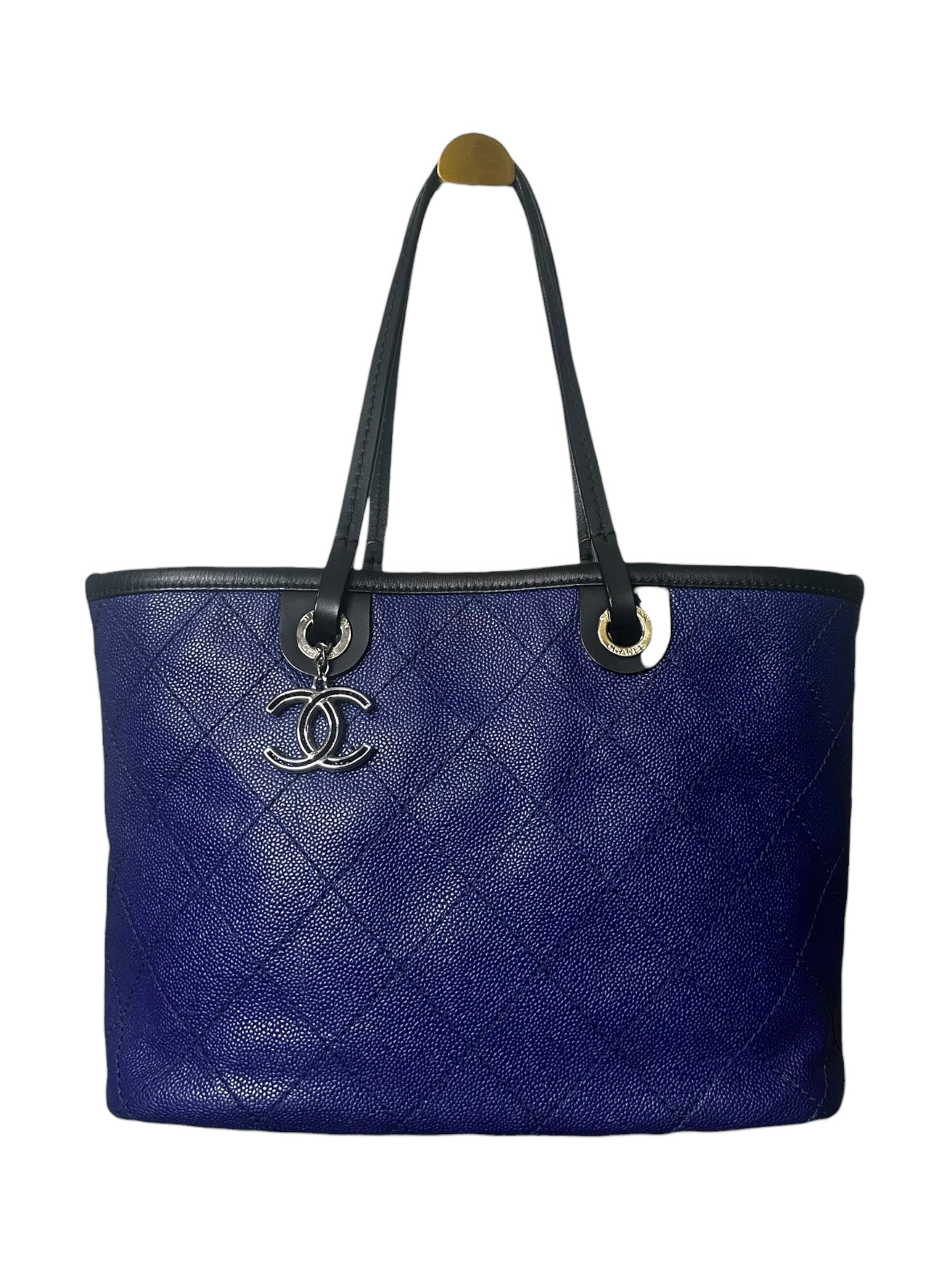 Preloved Chanel Shopping Fever Tote with Pouch Included in Electric Blue Caviar Leather 00222026OPUL