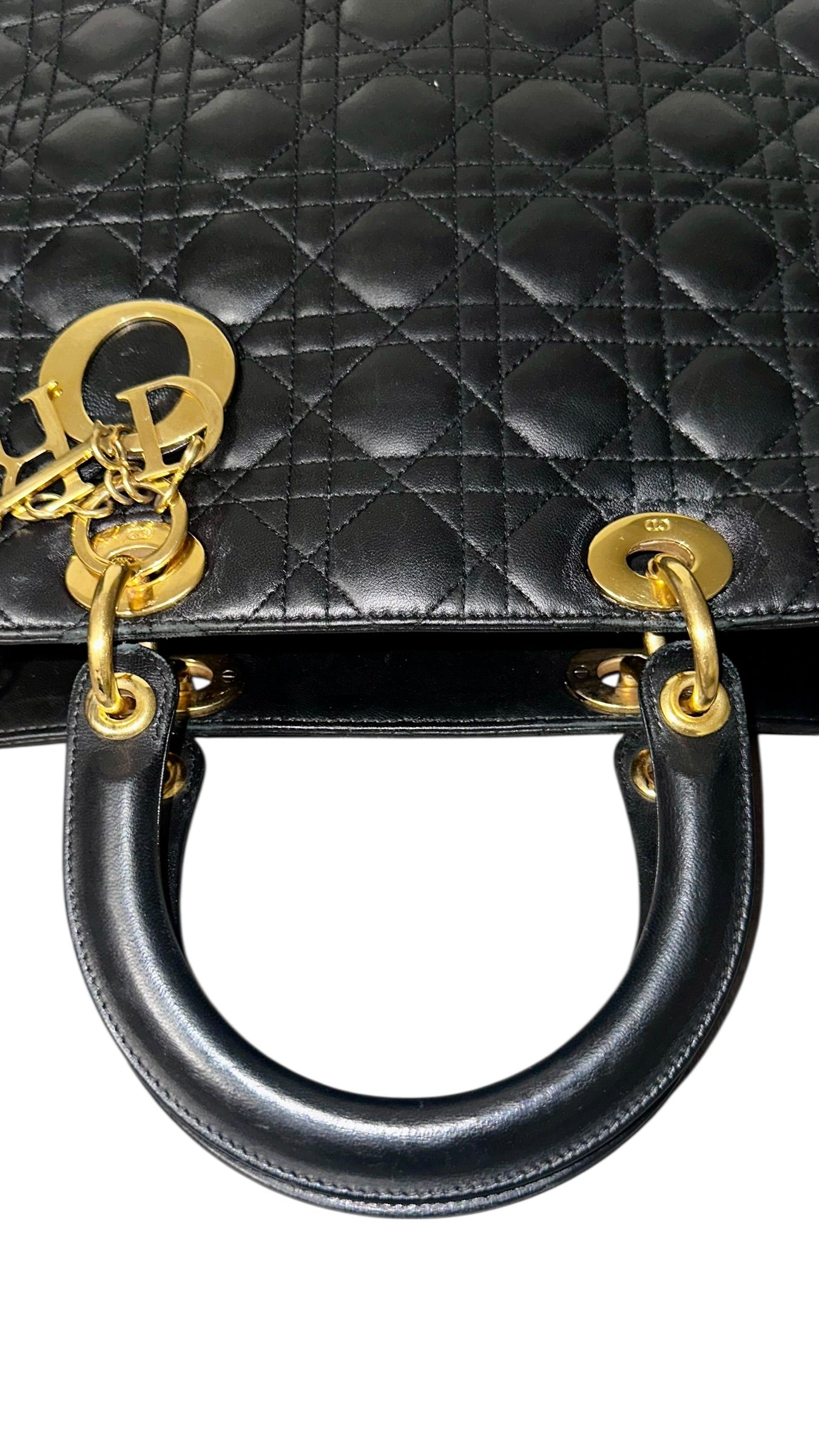 Preloved Christian Dior Lady Dior in Black Lambskin Leather , Large 00322026OPUL
