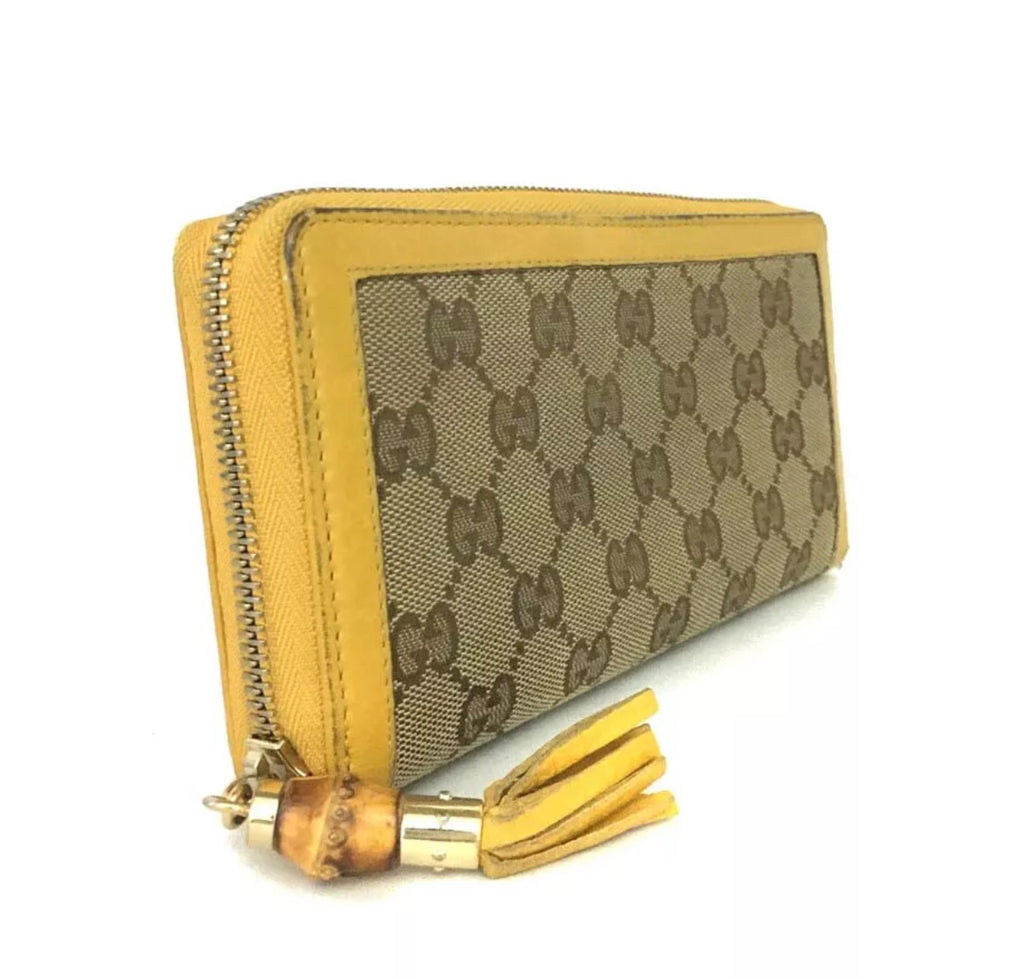 Preloved Gucci Bamboo Tassle GG Logo Canvas Long Wallet 00132025OP