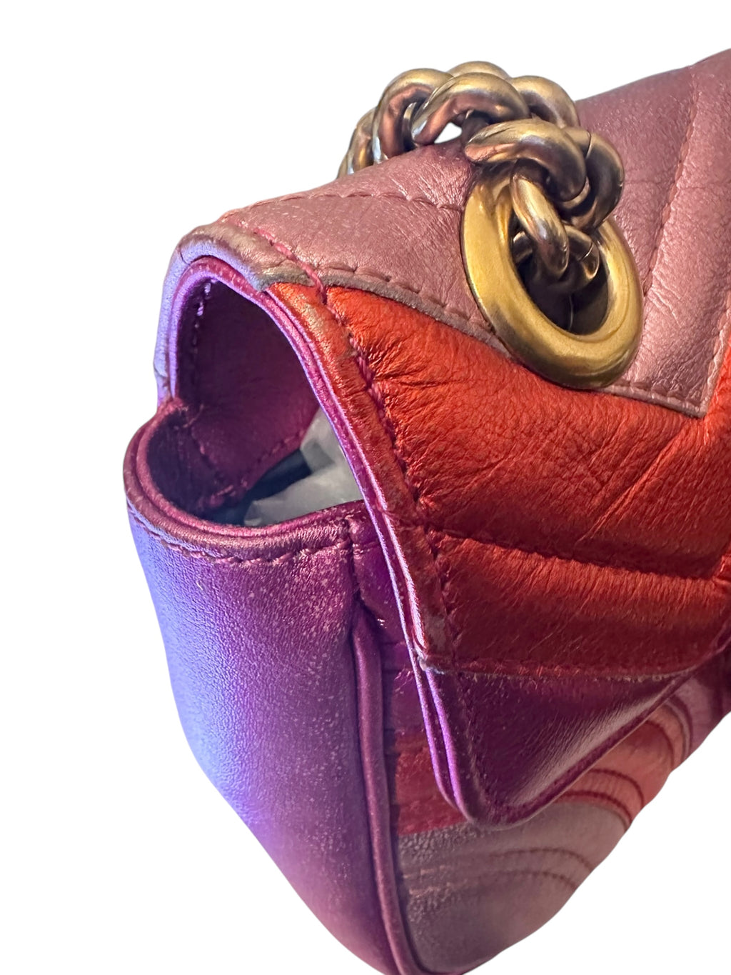 Preloved Gucci GG Marmont Metallic Chevron Mattelasse 02972024OPUL