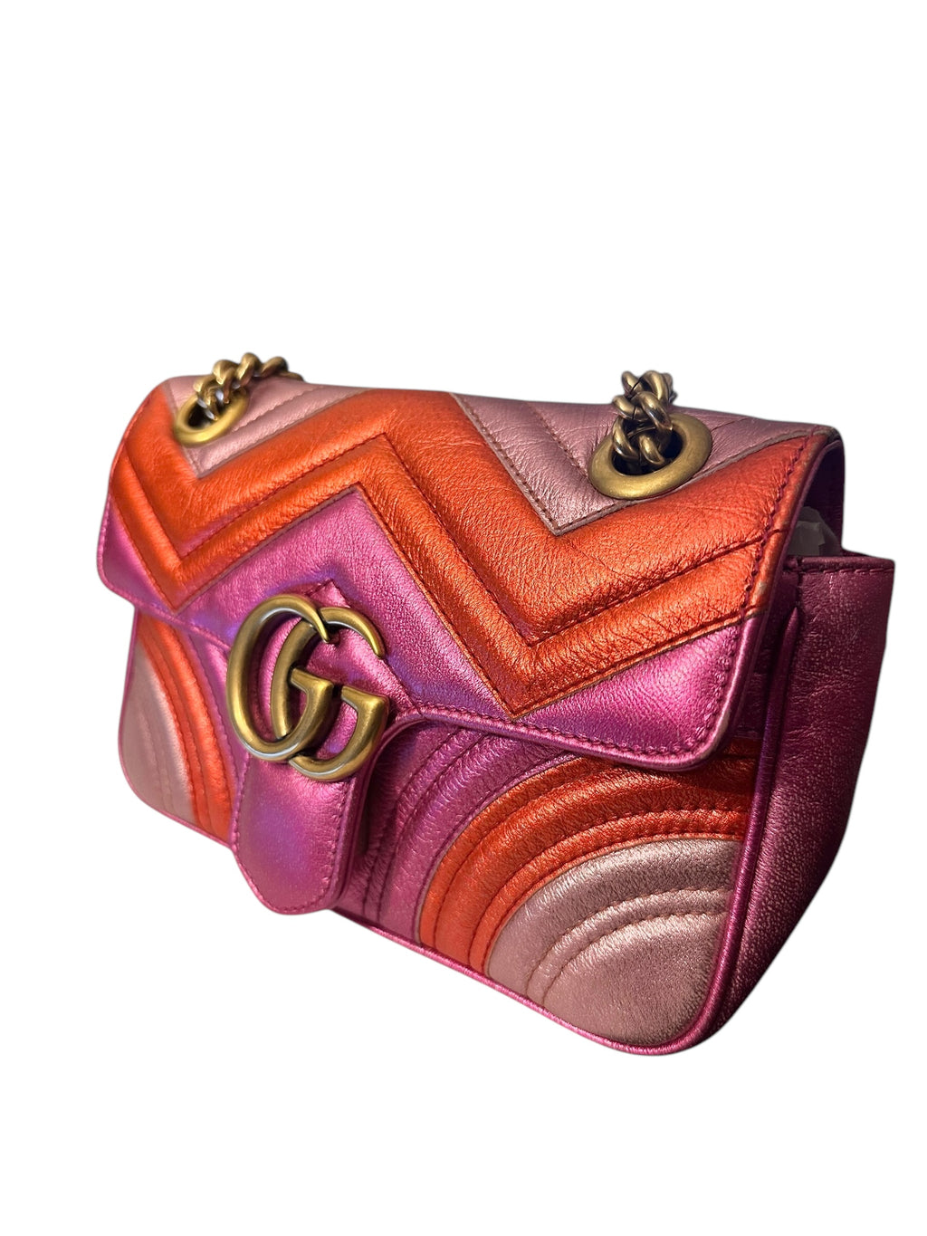 Preloved Gucci GG Marmont Metallic Chevron Mattelasse 02972024OPUL